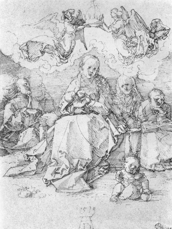 Holy Family crowned by two angels by Albrecht Durer